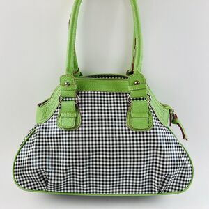 Jazza Vintage Vinyl Plastic Black White Checker Purse Shoulder Bag Lime Neon Gre